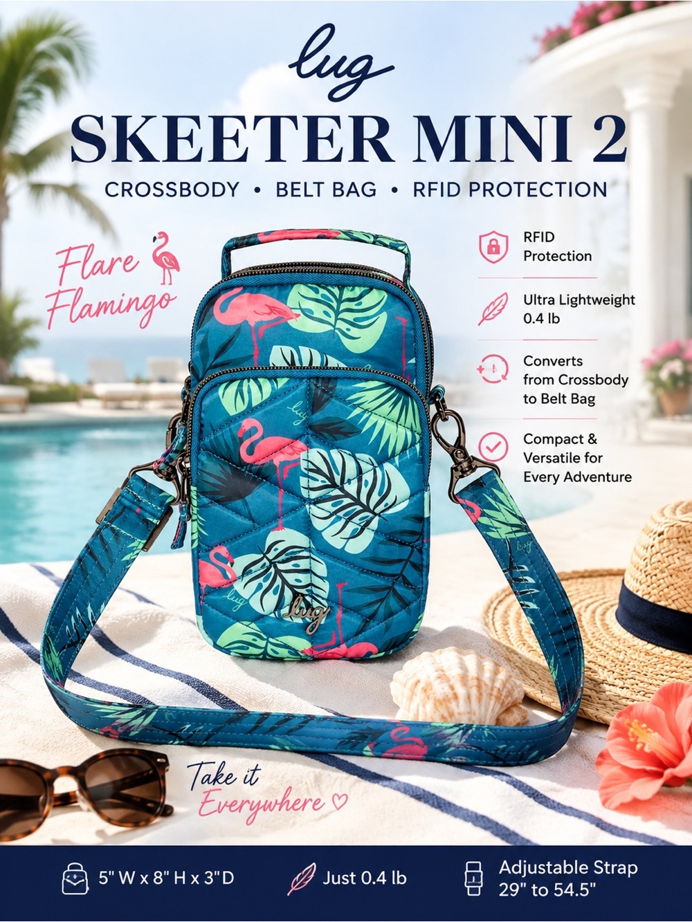Lug Skeeter Mini 2 Flare Flamingo Crossbody - Convertible Belt Bag MSRP $63 NEW - Picture 1 of 12